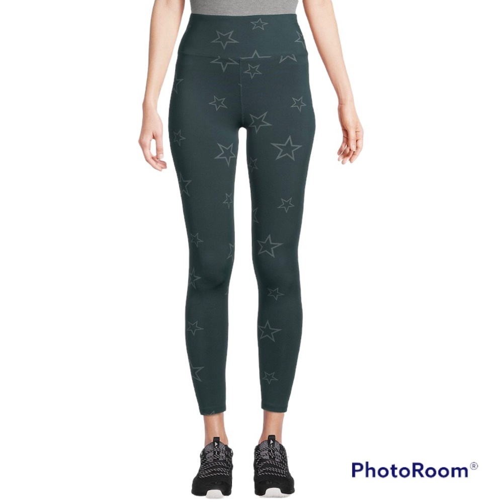 NWT Nanette Lepore Play Reflective Star Leggings, L, Dark Green